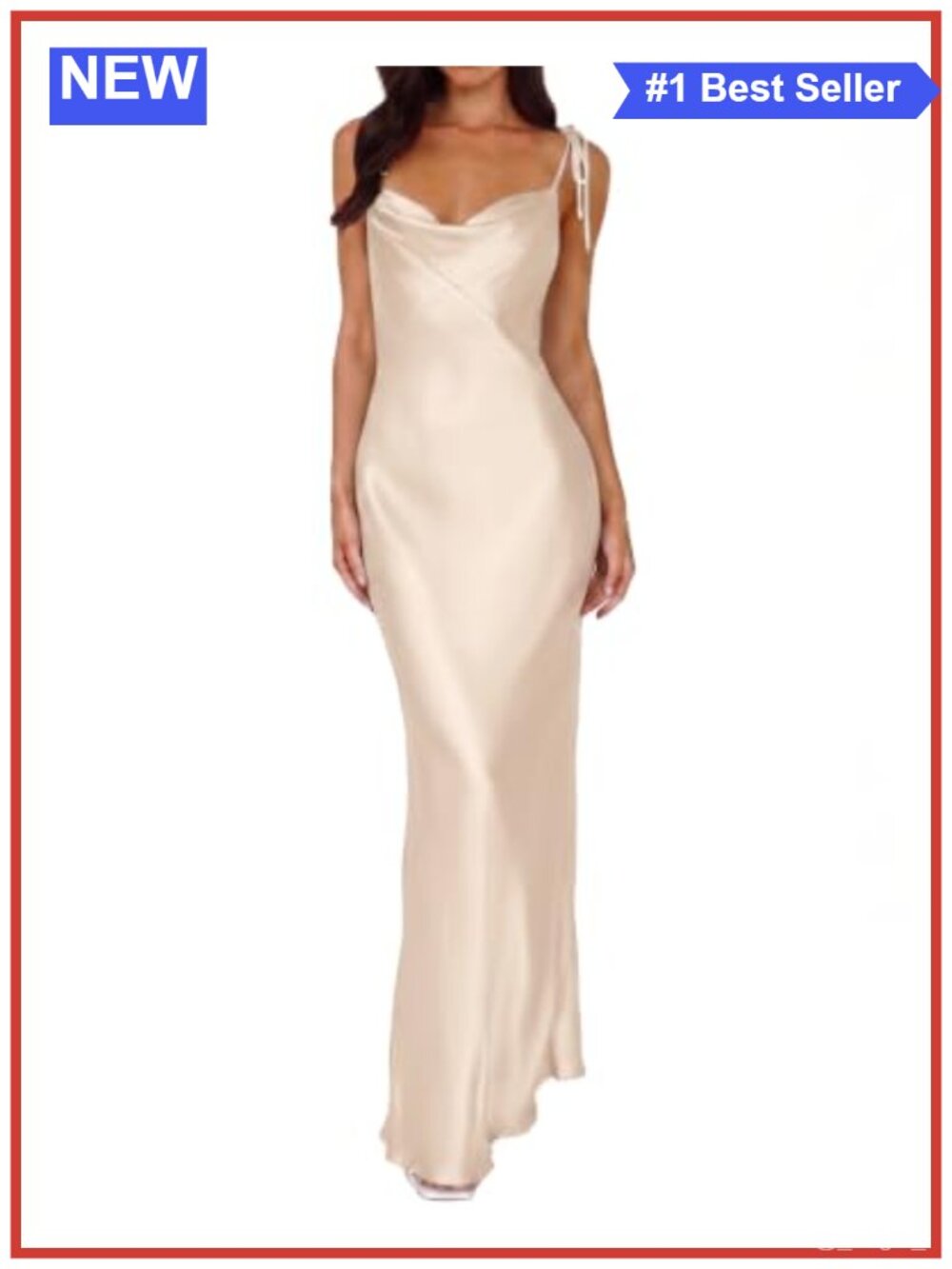 Satin Cowl Neck Spaghetti Strap Maxi Dress Formal Wedding Guest